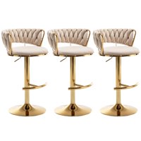 Set De 3 Taburetes De Bar Riknuxi De Terciopelo Beige Giratorios