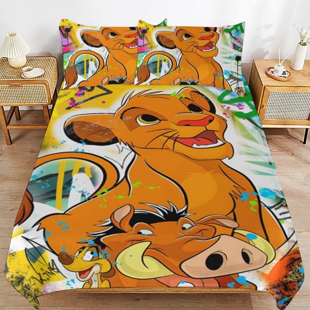 The Lion King Cartoon Bedding Sets Ultra Soft Skin-Friendly Duvet Cover 3 Piece, Cute Comforter Cover Bed Set for Boys Girls Kids