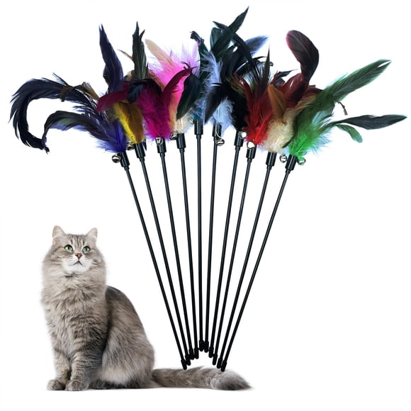 Varita de Plumas para Gato YUBONUS 40 cm Pack de 10 con Campana
