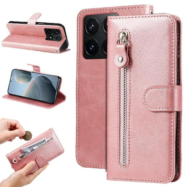 Funda con Cremallera para Xiaomi 14T Pro, Carcasa Cartera de Cuero PU con Soporte y Tarjetero