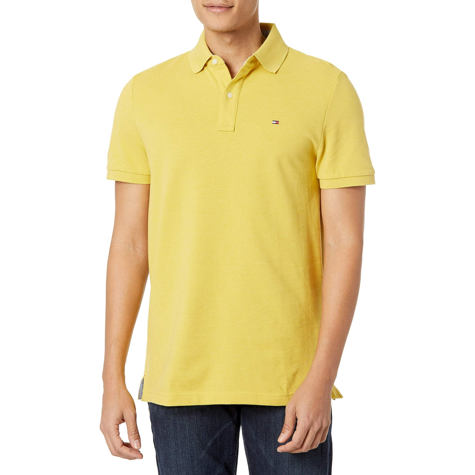 Polo Tommy Hilfiger Para Hombre, Corte Personalizado, Color Amarillo Jaspeado