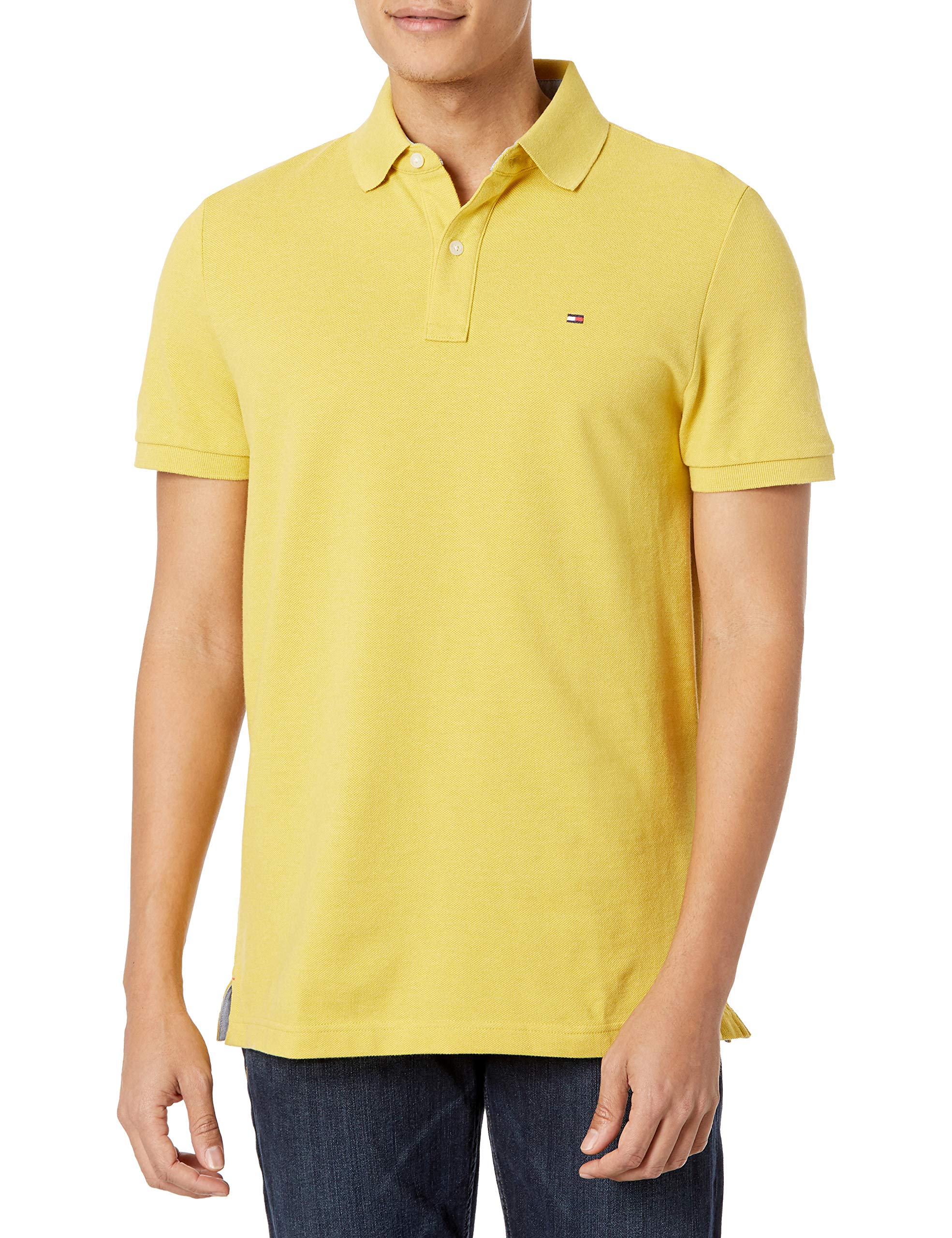 Polo Tommy Hilfiger Para Hombre, Corte Personalizado, Color Amarillo Jaspeado