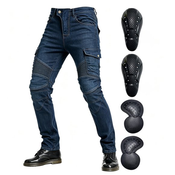 Pantalones de Motocicleta VNFOX CE Nivel 2 Armadura Azul