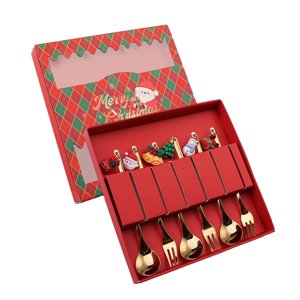 Magideal - Juego De Tenedores Y Cucharas Navideñas, Cuchara De Acero Inoxidable, Tenedor, Cuchara De Café, Kits De Cubiertos Navideños Para Restaurante, Fiesta, 6 Piezas Tipo Colgante