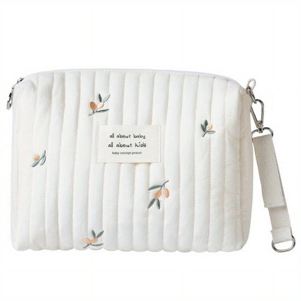 Ins Zipper Embroidery Cotton Mummy Bag Baby Stroller Storage Hanging Bag Diaper Bottle Finishing Bag Mother And Baby Bag