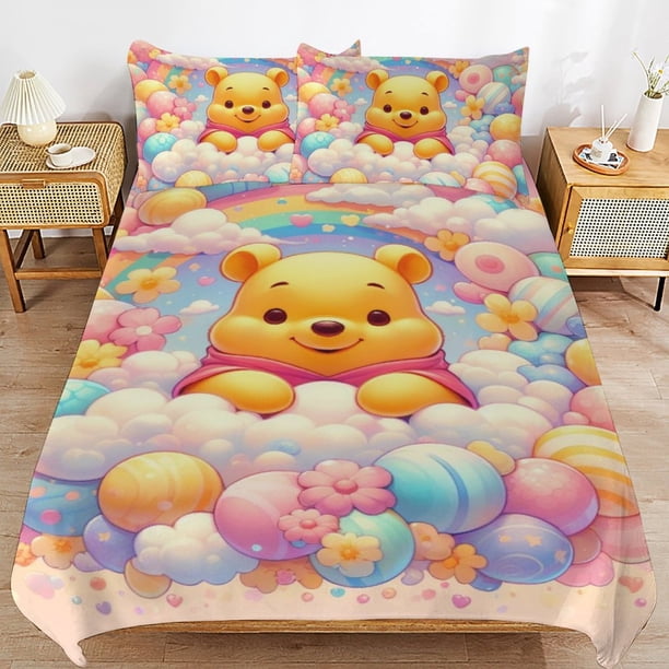Winnie The Pooh Bed Duvet Cover Microfiber Bedding Sets 3D Printed Lightweight 3 Piece Comforter Sets for Kids Boys Girls