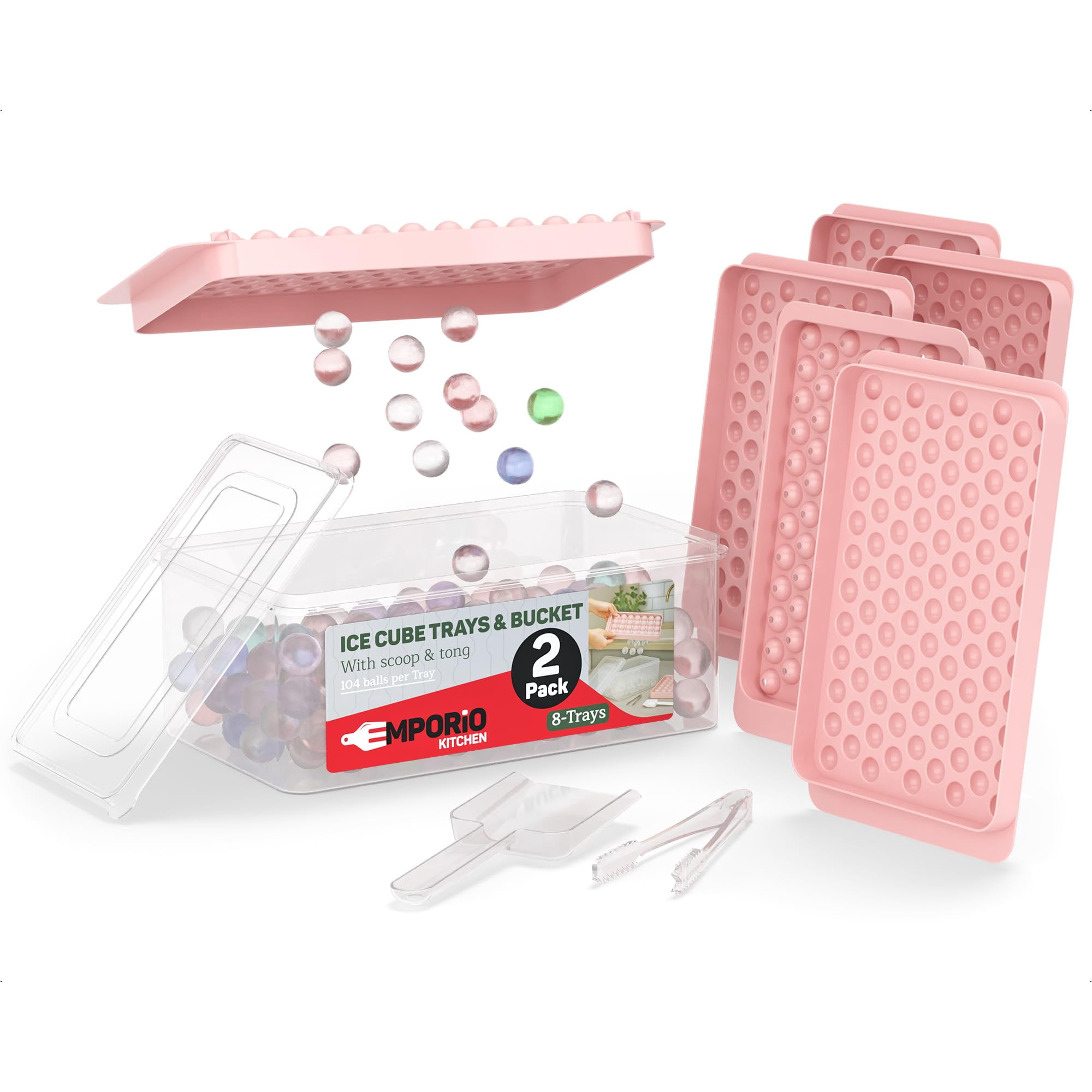 Juego De Bandejas Para Cubitos De Hielo Emporio Kitchen, 2 Unidades, Libre De Bpa, Rosa