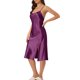 thumbnail image 4 of INSPIRE CHIC Camisón de satén con cuello drapeado sin mangas y espalda descubierta para mujer, vestido de dormir midi con abertura lateral, L Púrpura, 4 of 6