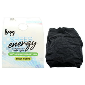 Medias De Compresión Sheer Energy De 360 Grados De Sujeción Media - Lse108 Negras De Leggs Para Mujer - 1 Par De Pantimedias (B)