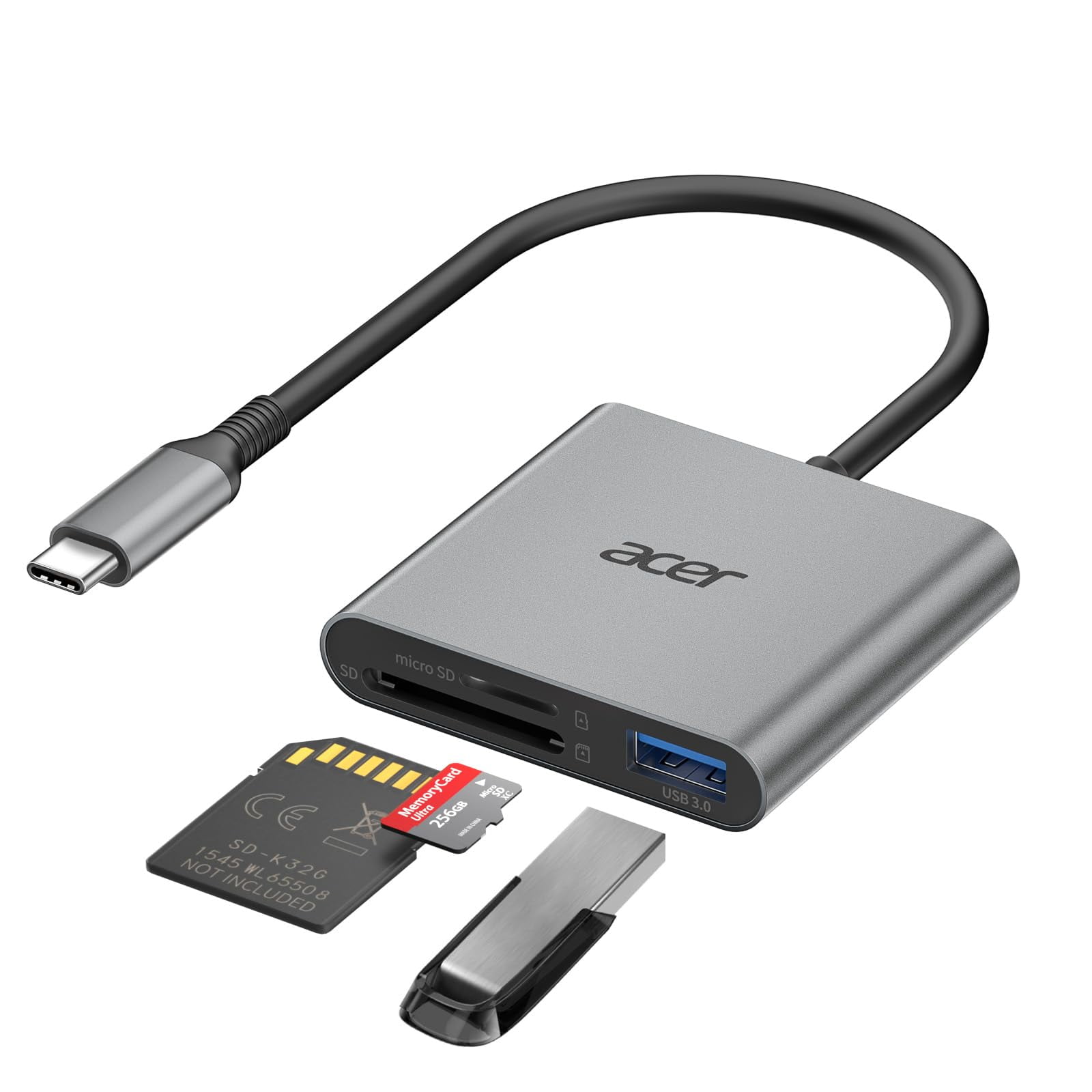 Lector De Tarjetas De Memoria Acer Usb-c 3 En 1 Con Doble Ranura Usb 3.0