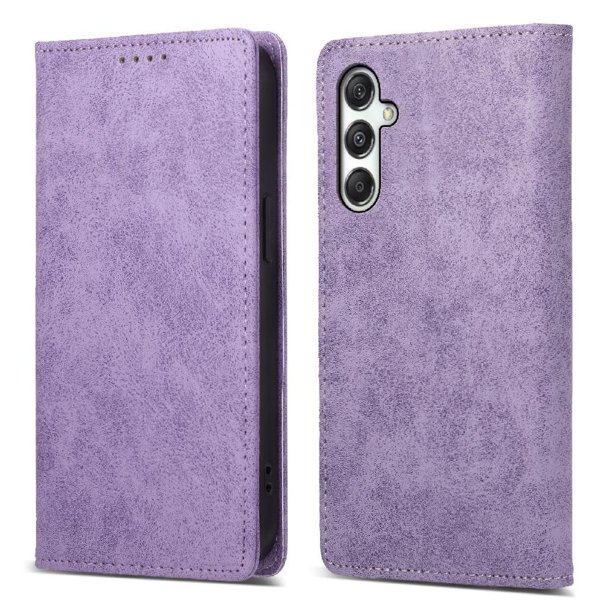 Funda tipo cartera con bloqueo RFID para Samsung Galaxy M35 Con tapa abatible, portatarjetas, cierre magnético, TPU y soporte Morado