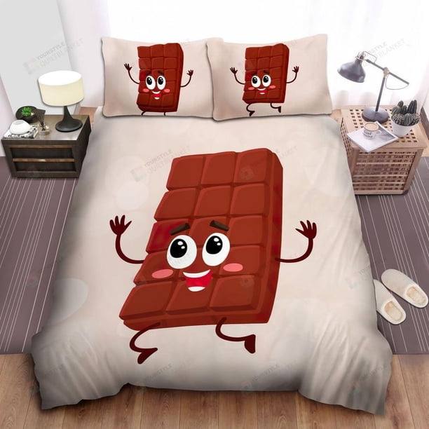 Cute Chocolate Bar Cartoon Character With Funny Face Quilt Duvet Cover Set3-Piece Bedding Set