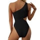 thumbnail image 4 of Traje de baño de una pieza con corte negro para mujer, traje de baño de un solo hombro, monokini acanalado., 4 of 7