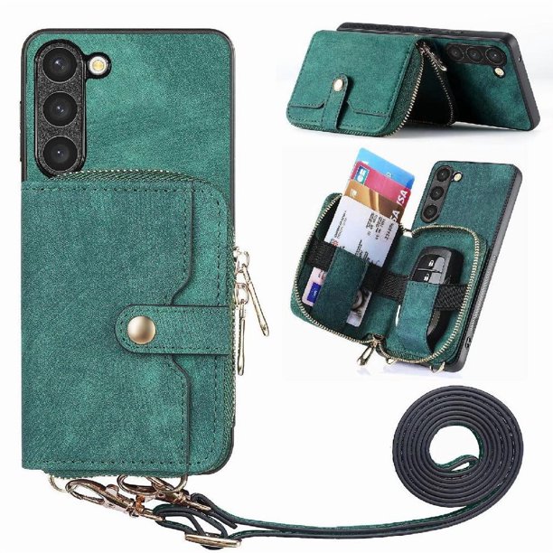 Funda Tipo Cartera con Correa Cruzada para Samsung Galaxy S23 Protección Contra Golpes Verde