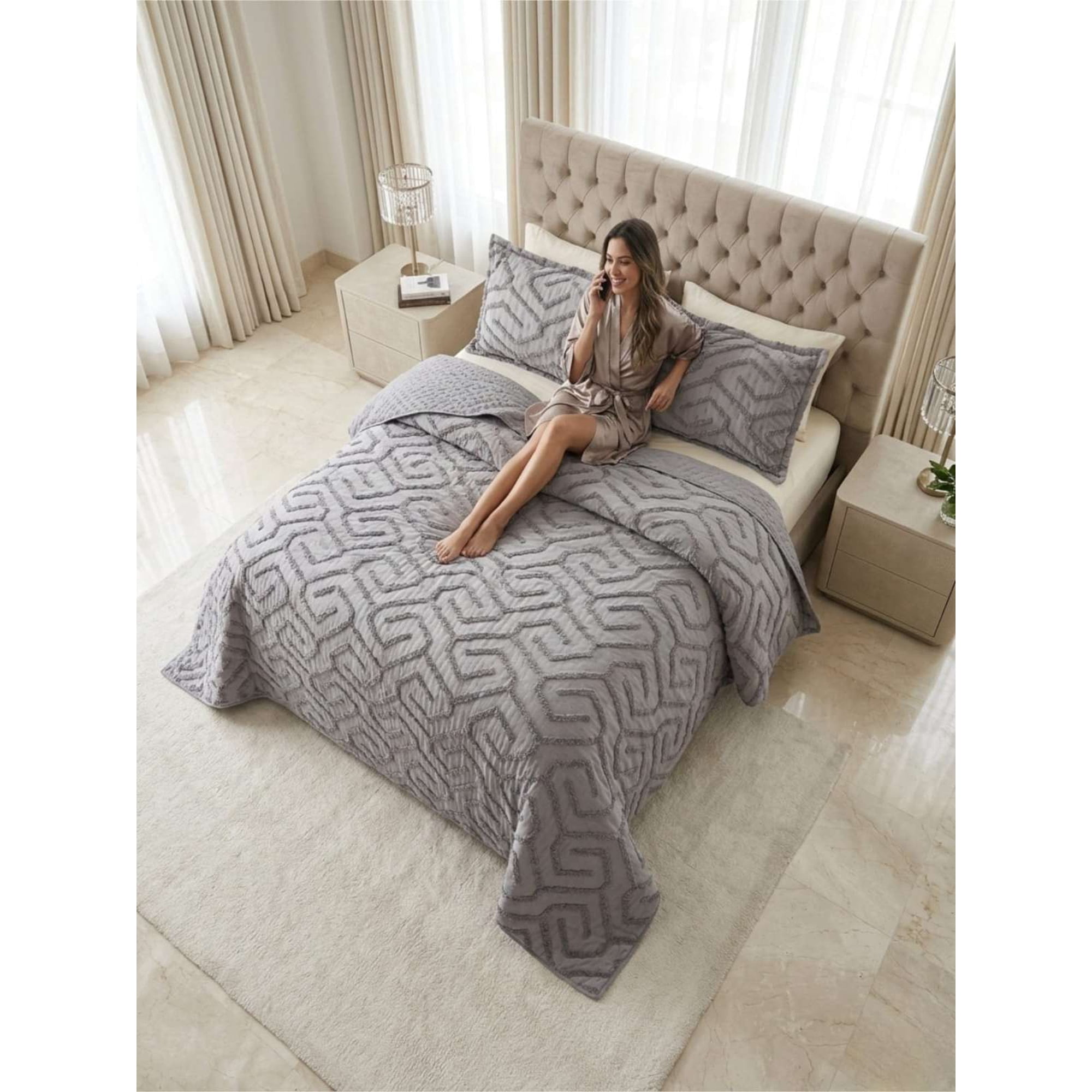 Todo Para El Hogar - Quilt De Verano Tufting Liviano Diseño Geométrico 2 Plazas