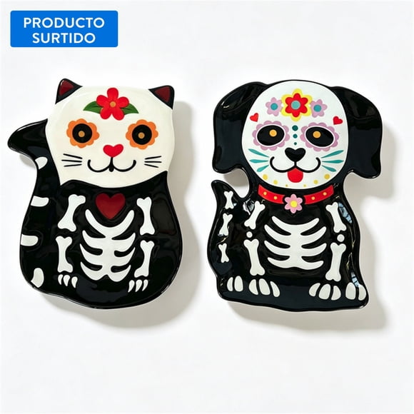Plato diseño animal día de los muertos 1u, surtido