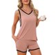 thumbnail image 1 of INSPIRE CHIC Conjunto de Pijama para Mujer con Sujetador Incorporado, Camiseta de Tirantes Deportiva a Rayas y Conjunto de Pantalones Cortos para Estar en Casa XL Rojo Ladrillo, 1 of 6