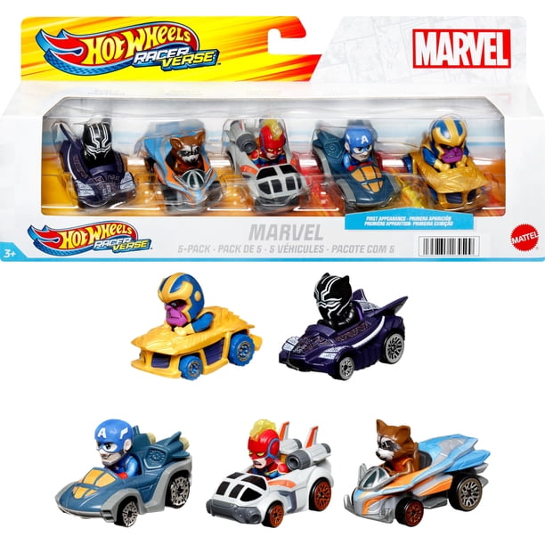 Toy Cars Hot Wheels Marvel RacerVerse, paquete de 5 unidades, 1:64 pulgadas, fundido a presión