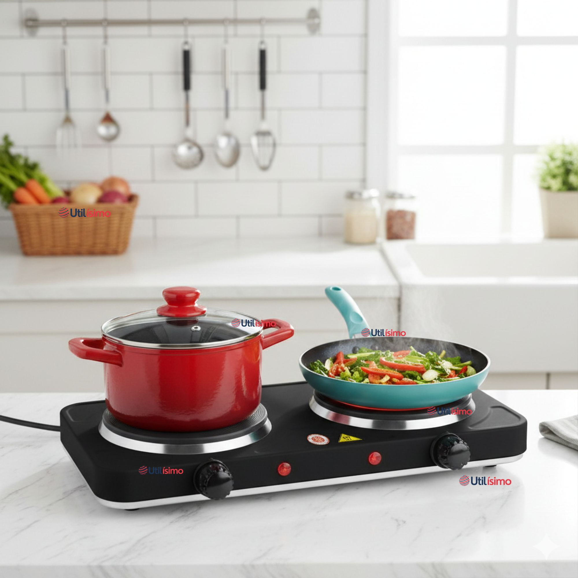 Raf - Cocina Electrica Portatil De 2 Platos Encimera 2000w De Potencia Color Negro