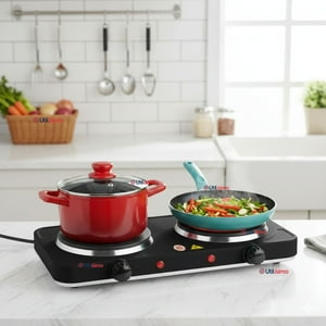 Raf - Cocina Electrica Portatil De 2 Platos Encimera 2000W De Potencia Color Negro