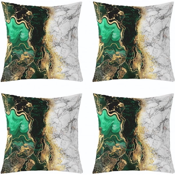 Fundas cojín mármol turquesa 4 uds 45x45 cm abstracto dorado negro bronce lentejuelas