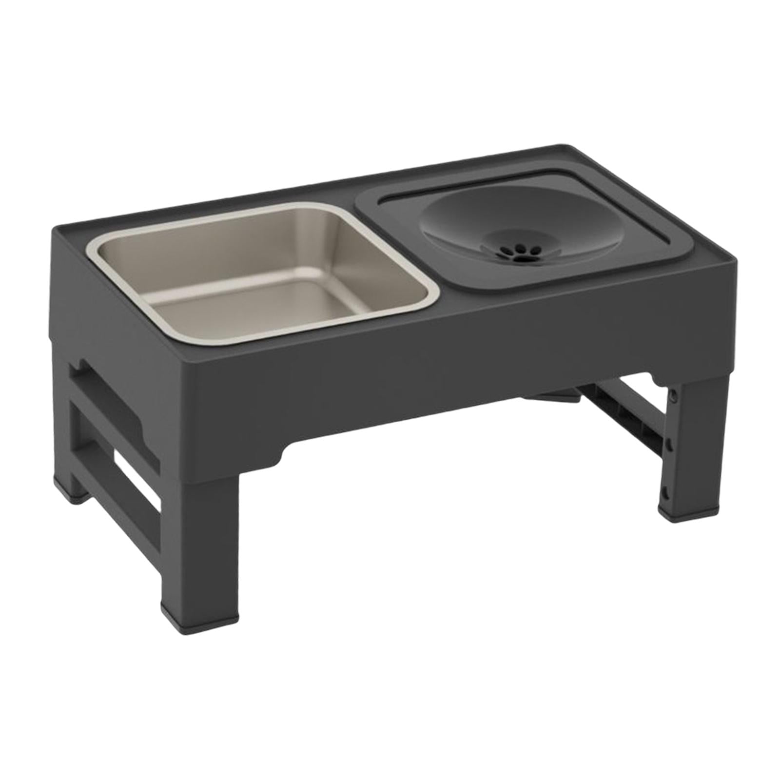 Magideal - Elevados, Plato De Comida Para Perros Y De Agua, Cuenco Doble Ajustable De Altura Elevada Con Soporte Para Perros Y Gatos Pequeños , Tazón Comedero Negro