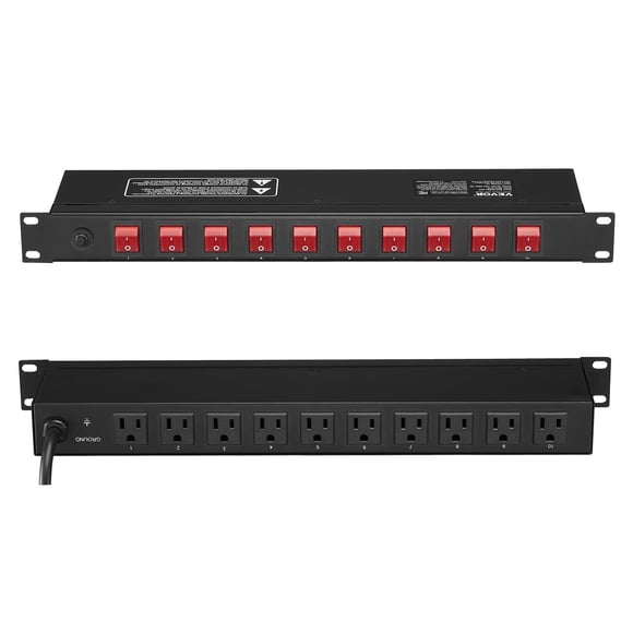 Power Strip VEVOR, 10 salidas, horizontal, 1U, montaje en rack, PDU, 15 A