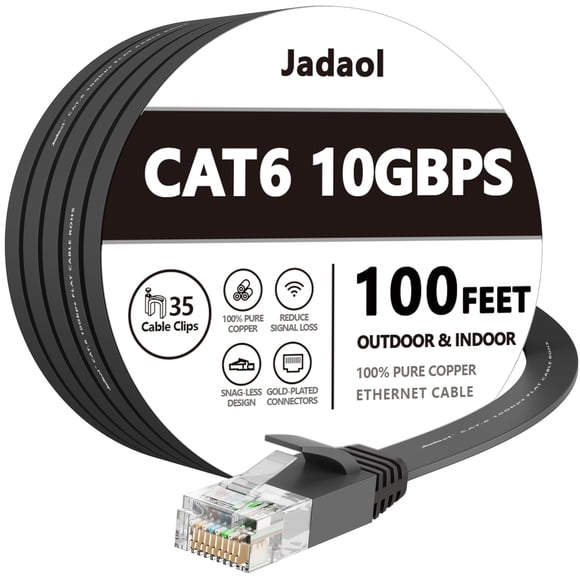 Cable Ethernet Jadaol Cat 6 de 30 m para exteriores e interiores, 10 Gbps, negro