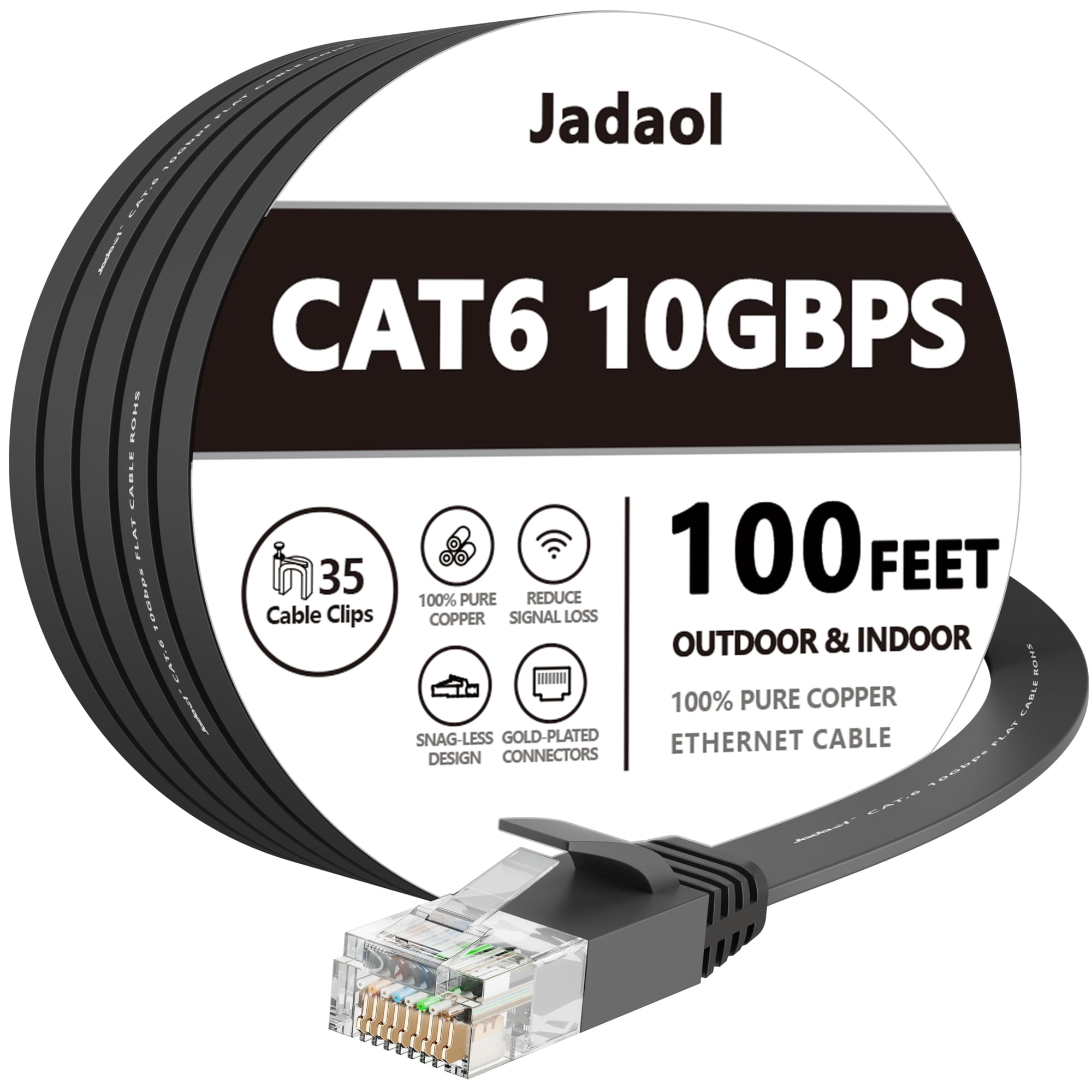 Cable Ethernet Jadaol Cat 6 De 30 M Para Exteriores E Interiores, 10 Gbps, Negro