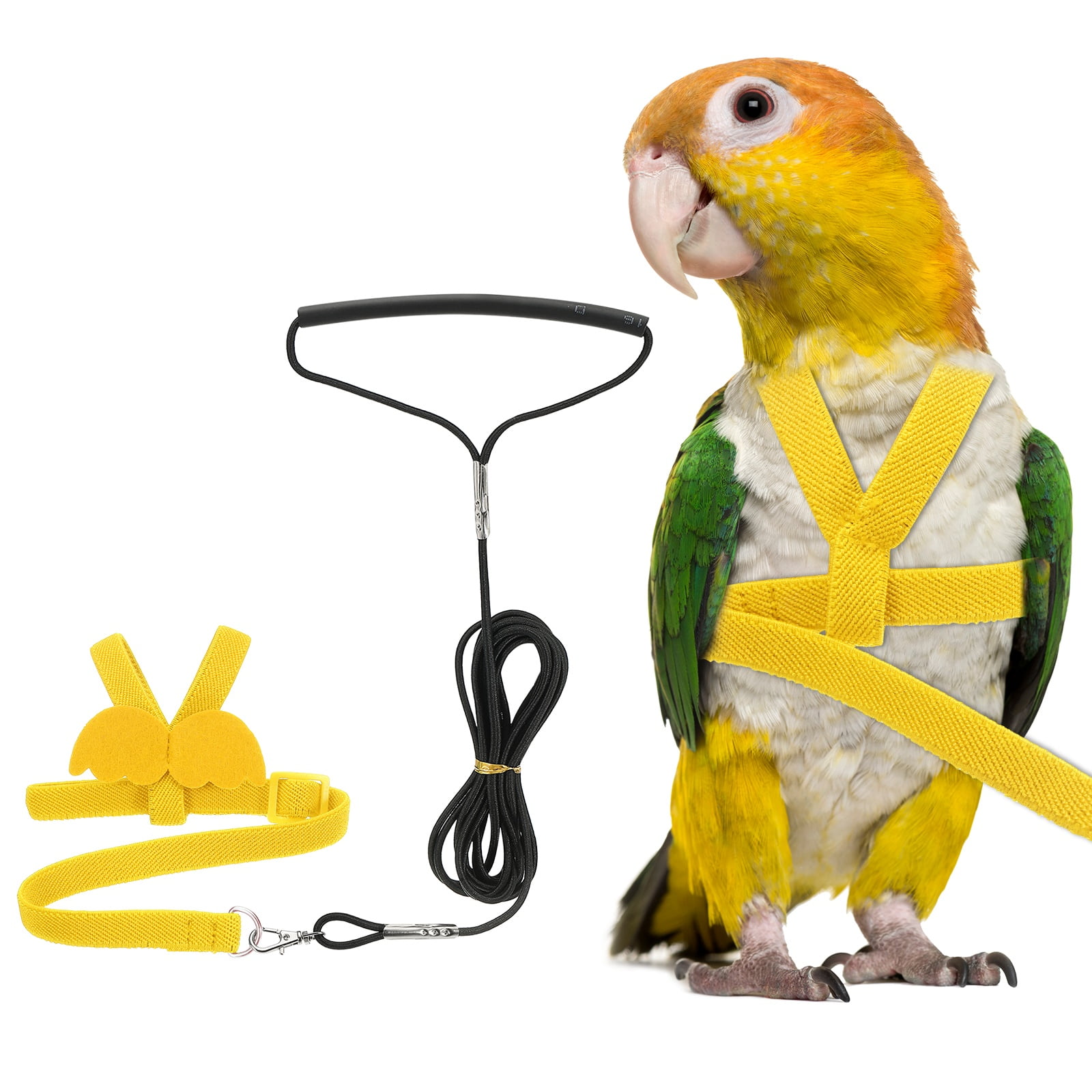 Arnés y Correa para Aves Uxcell, Arnés y Correa para Loros con Ala Bonita para Loros (Amarillo, XS)