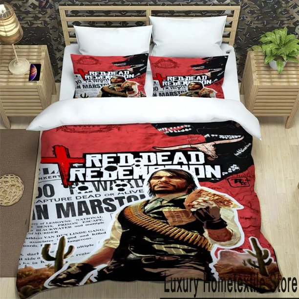 v560 Bed Sheets Game Red Dead Redemption Bedding Set,Duvet Cover Comforter Bed Set Quilt Cover Pillowcase,King Queen Twin Size Boys Girls Adults 3-Piece Bedding Set (1 Duvet Cover + 2 Pillow Shams) Be