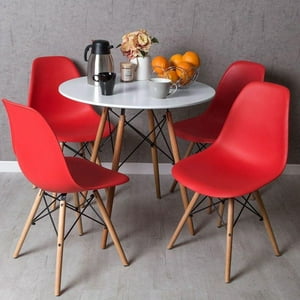Cori Cori - Comedor Mesa Blanca 80Cms + 4 Sillas Eames Rojo