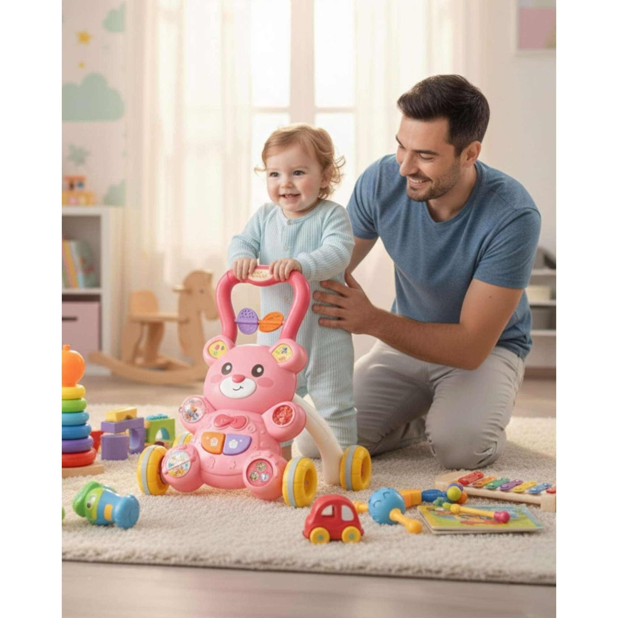 Todo Para El Hogar - Caminador Con Tablero Didactico 2 En 1 Diseño De Osito