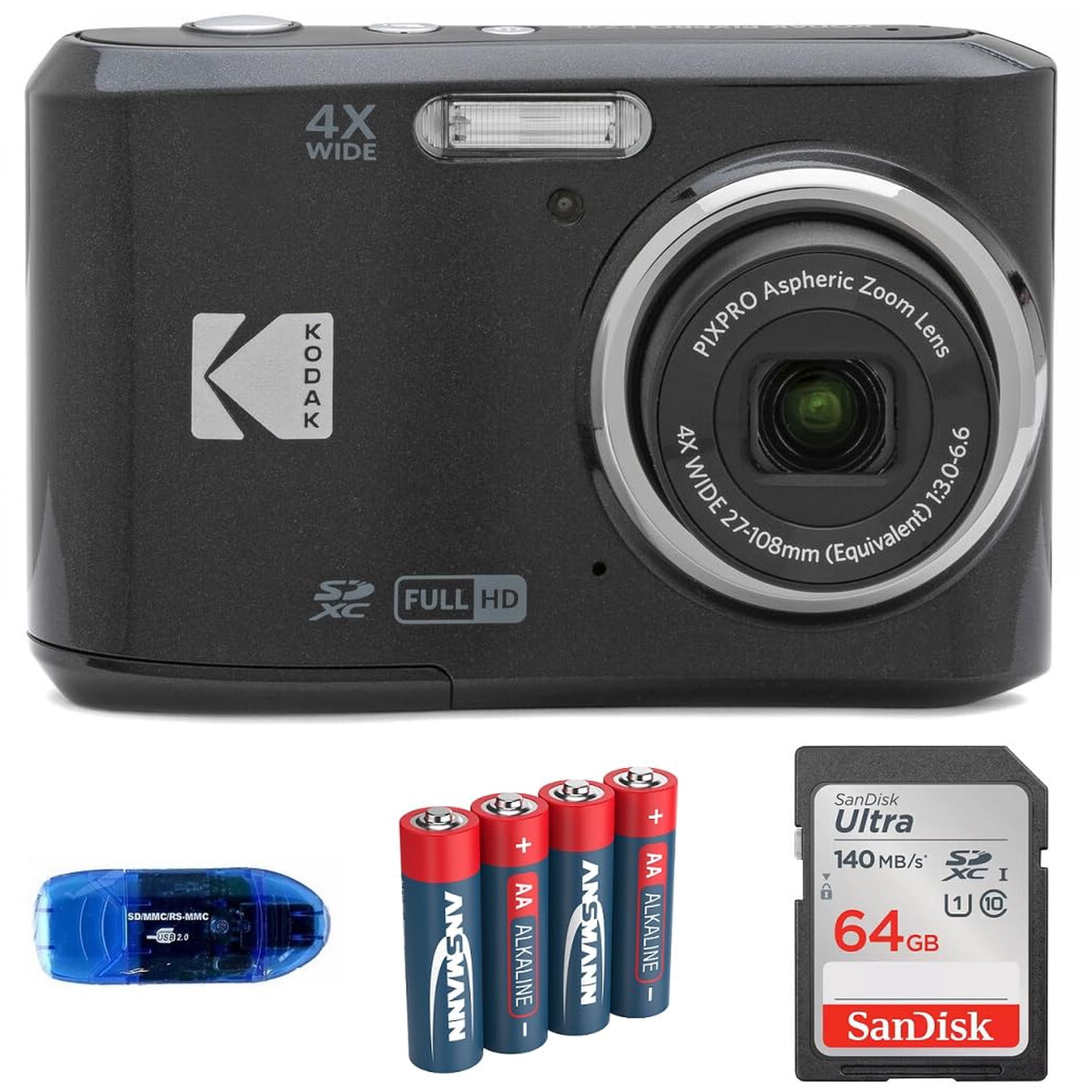 Cámara Digital Kodak Pixpro Fz45 Con Tarjeta De Memoria Sdxc De 64 Gb