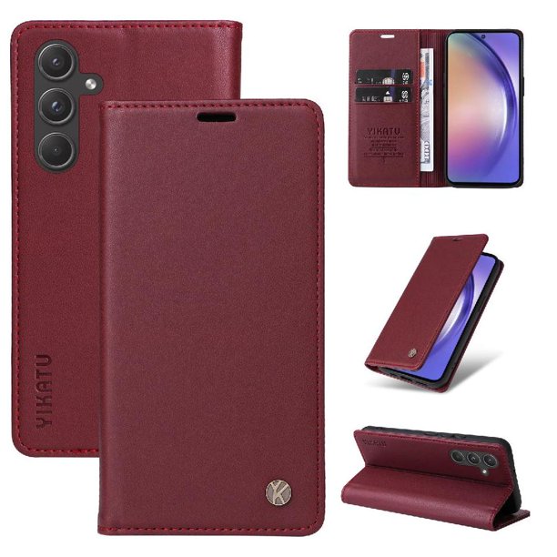 Funda Billetera de Cuero para Samsung Galaxy A55 5G con Tarjetero y Soporte - Tapa Magnética Rojo