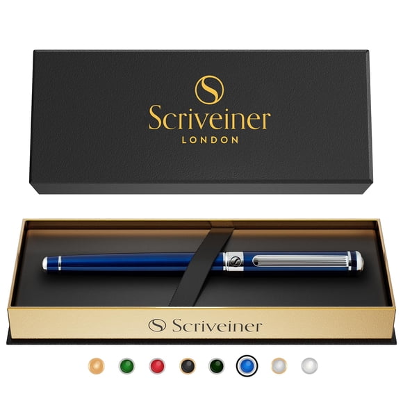 Pluma Rollerball Scriveiner Azul Medianoche con Acabado Cromado