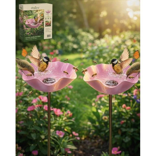 Estaca jardín flor metal hecha mano con baño abejas decoración exterior regalo polinizadores