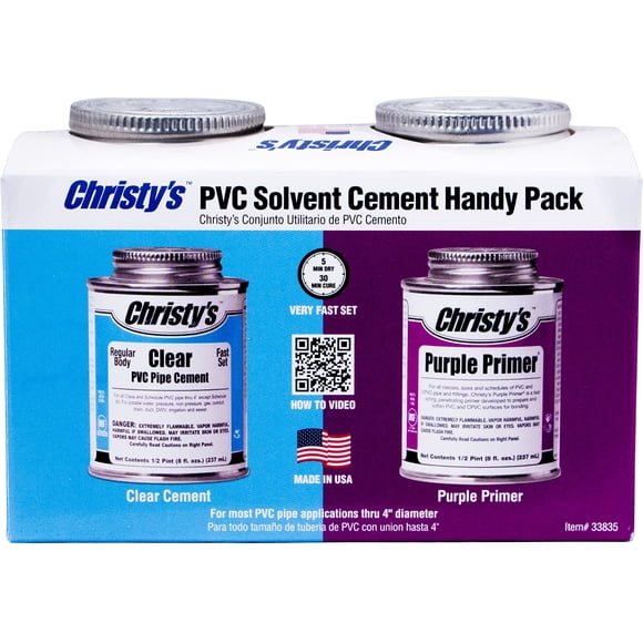 Cemento e imprimador de PVC Christy's Handy Pack, 240 ml (8 onzas líquidas)