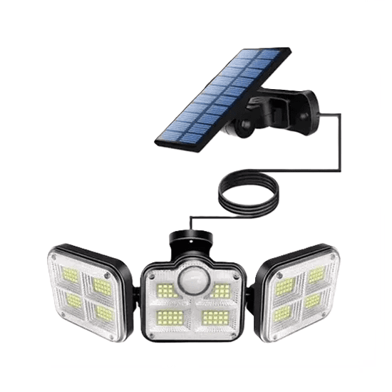 Genérico - Luz Solar Foco Triple Cabezal Con Sensor De Movimientos Negro Con Cable