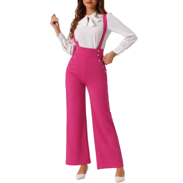 INSPIRE CHIC Mono para Mujer con Tirantes Ajustables, Pantalones de Pierna Ancha, Peto Enterizo L Rosa Fucsia