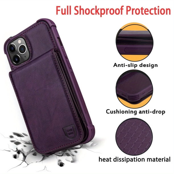 Leather Magnetic Wallet Case for iPhone 12/12 Pro - Shockproof, Credit Card Holder, Screen Protector & Kickstand Included!