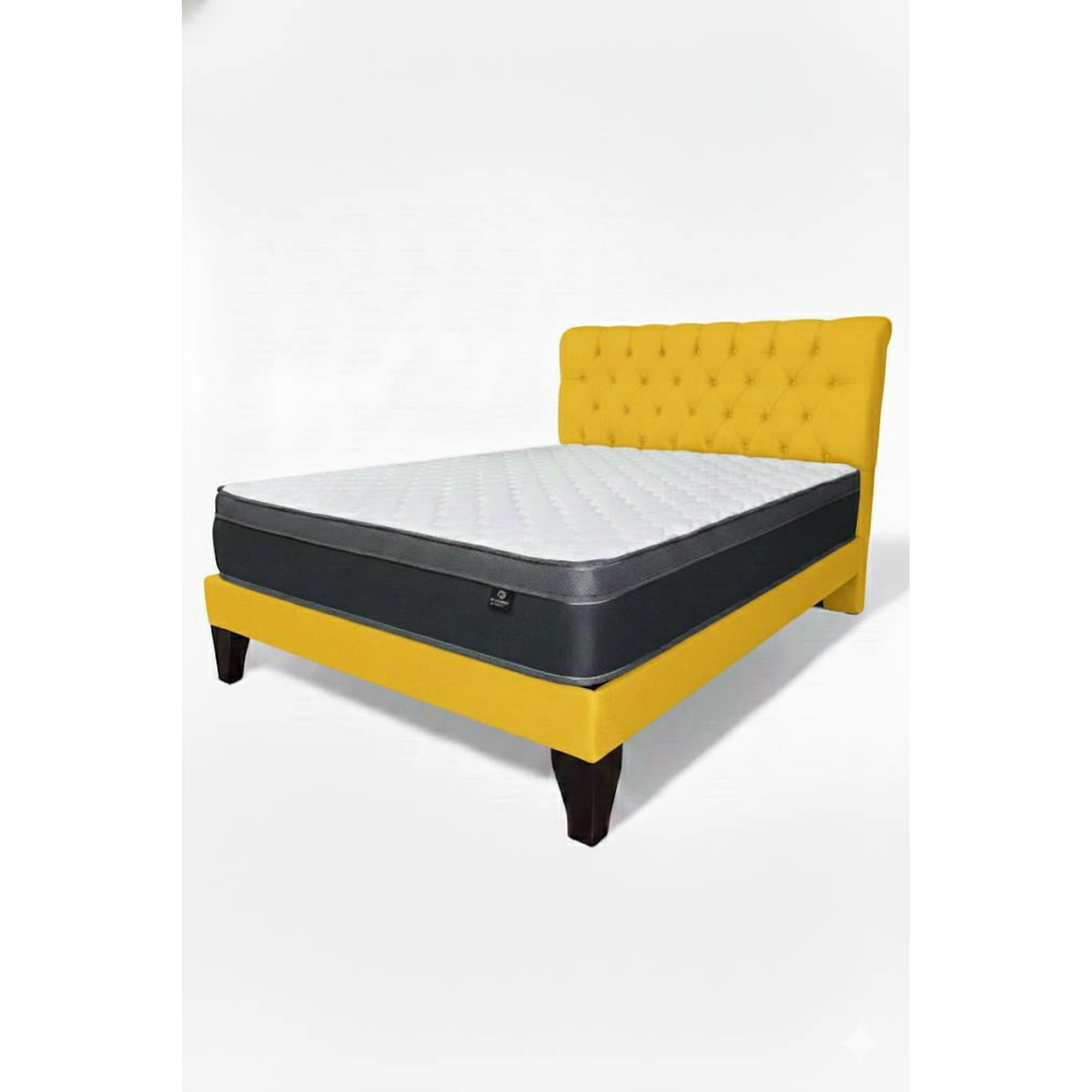 Vitelio - Cama King Plazas Amarillo Europea Incluye Base+respaldo+colchon