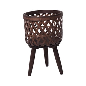 Ioensy - Macetero De Suelo Con Cesta De Ratán, Decoración Versátil Para El Hogar, Oficina, Patas De Madera, Marrón, 33X21Cm