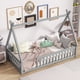 thumbnail image 1 of Twin Tent-shaped Floor Bed,Teepee Bed with Guardrails,Slats,Grey, 1 of 3