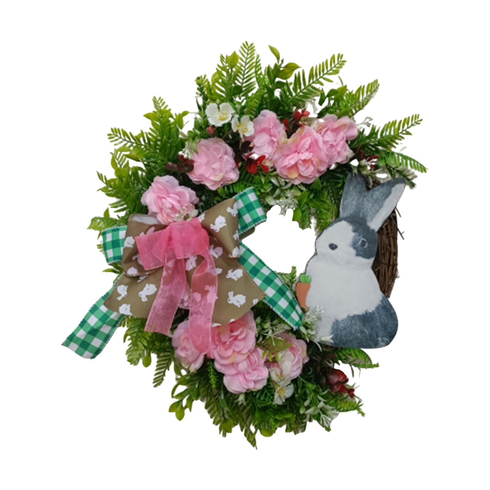 Magideal - Guirnalda De Primavera De Pascua Con Bowknot Pink Rose Flores Artificiales Guirnalda Floral Para El Hogar Interior Fiesta Al Aire Libre Decoración De