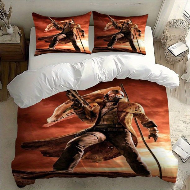 3pcs N-C-R Warrior Apocalypse Themed Digital Print Bedding Set Made of 100% Polyester Skin-Friendly Fabric