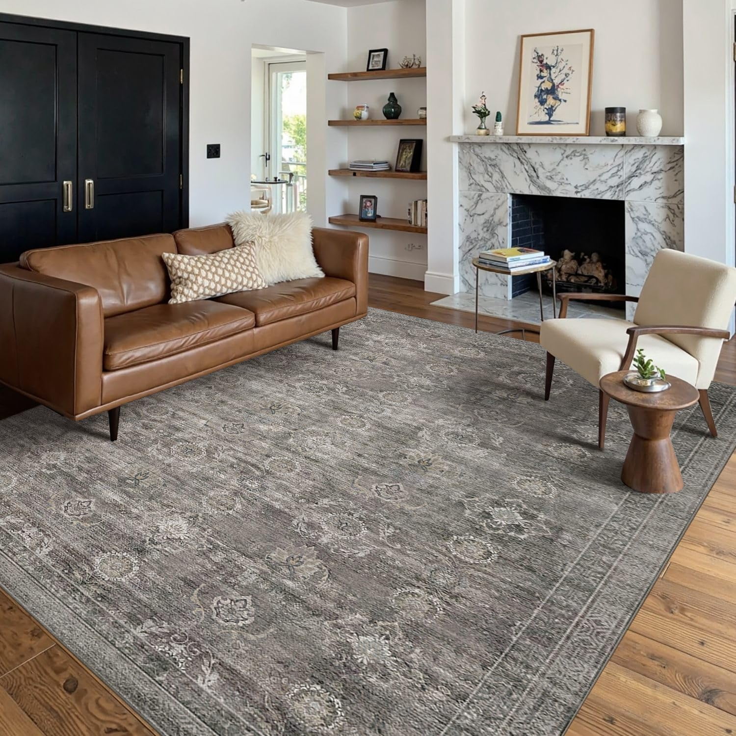 Alfombra Area Rugxara, Vintage, Retro, Bohemio, 150 X 210 Cm, Gris, Lavable