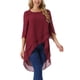 thumbnail image 4 of INSPIRE CHIC Blusa de Chifón para Mujer Manga 3/4 con Abertura Dobladillo Asimétrico Túnica Top Rojo Vino M, 4 of 6
