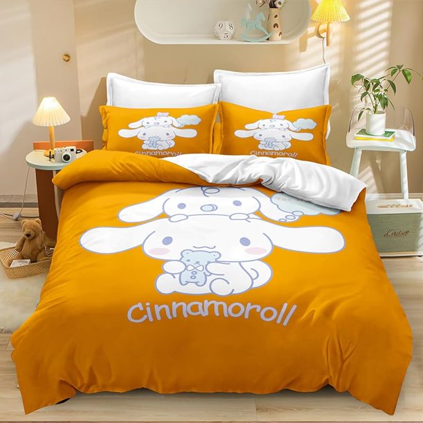 Cartoon 3 Piece Bedding Set CIN-namoroll Anime Comforter Set Cute Duvet Cover Sets Super Soft Girls Bedding Set Kids Bedroom Gifts