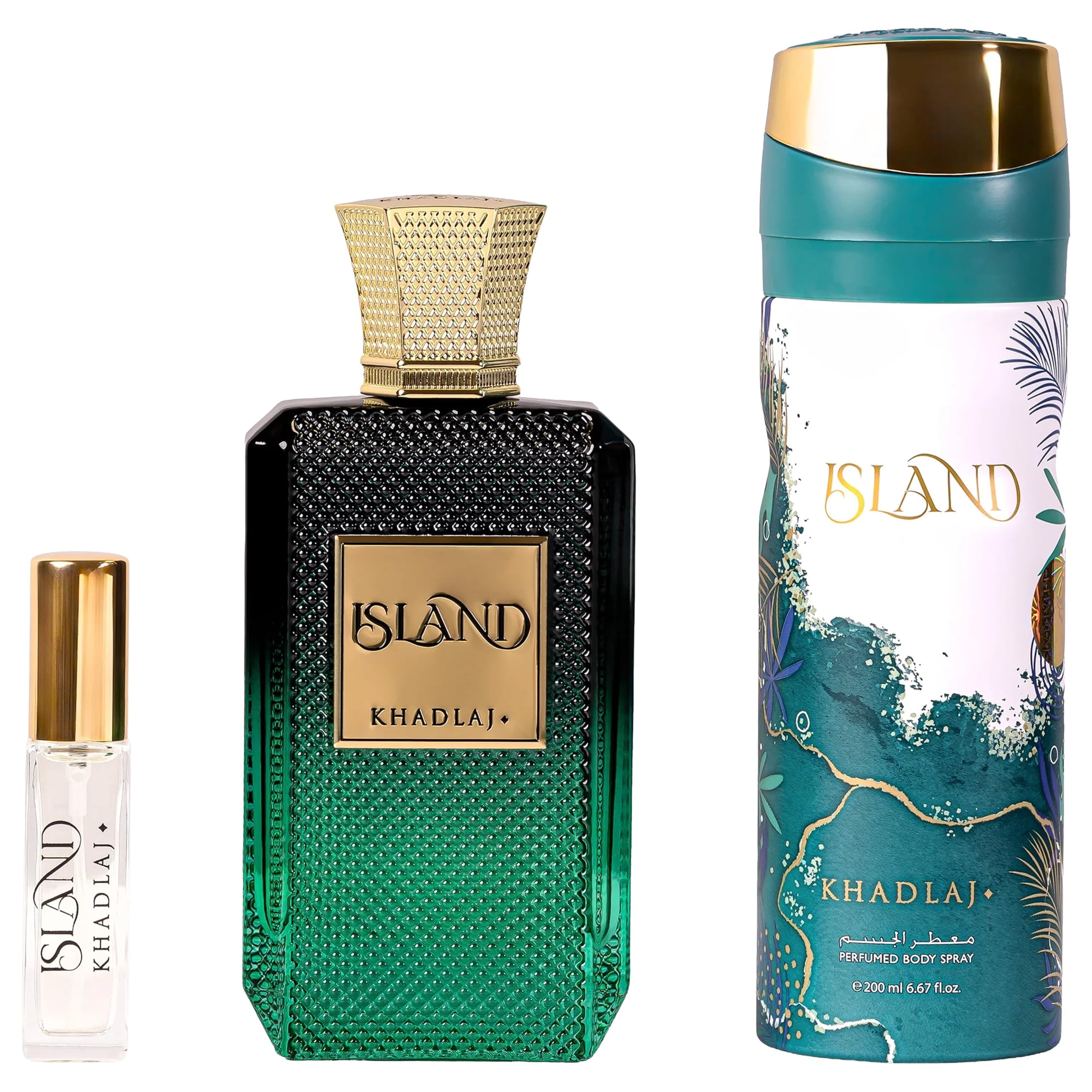 Khadlaj Perfumes - Set De Regalo De Perfume Khadlaj Island Para Unisex Con 100 Ml, 200 Ml Y 8 Ml